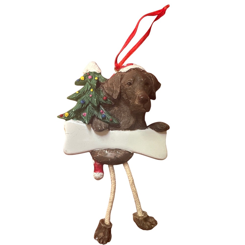 Chocolate Labrador Retriever Christmas Ornament Santa Hat Bone E&S Imports 35356